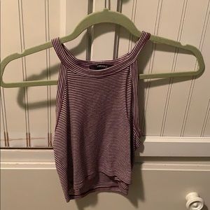 Maroon and white stripped high neck crop tank